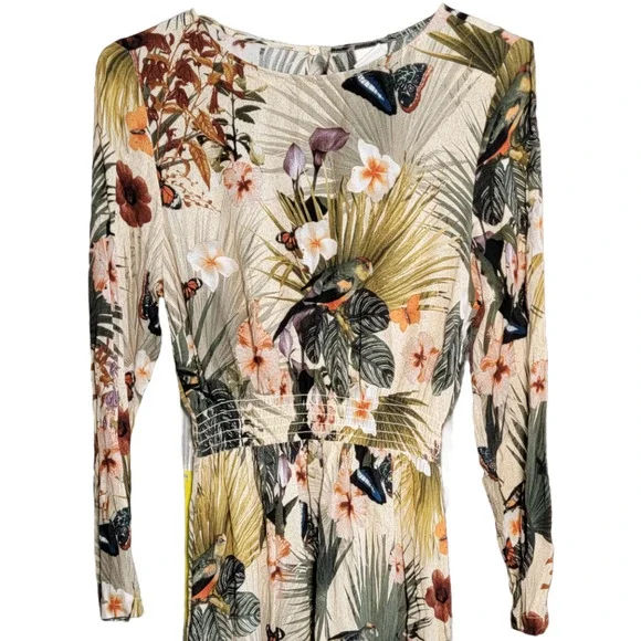 H&M Tropical Safari Bird Palm Leaf Butterfly Floral Print Dress Size 4 - Picture 4 of 9